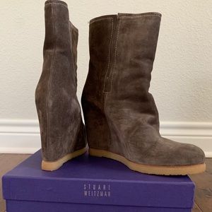 Grey Suede Stuart Weitzman Wedge Bootie